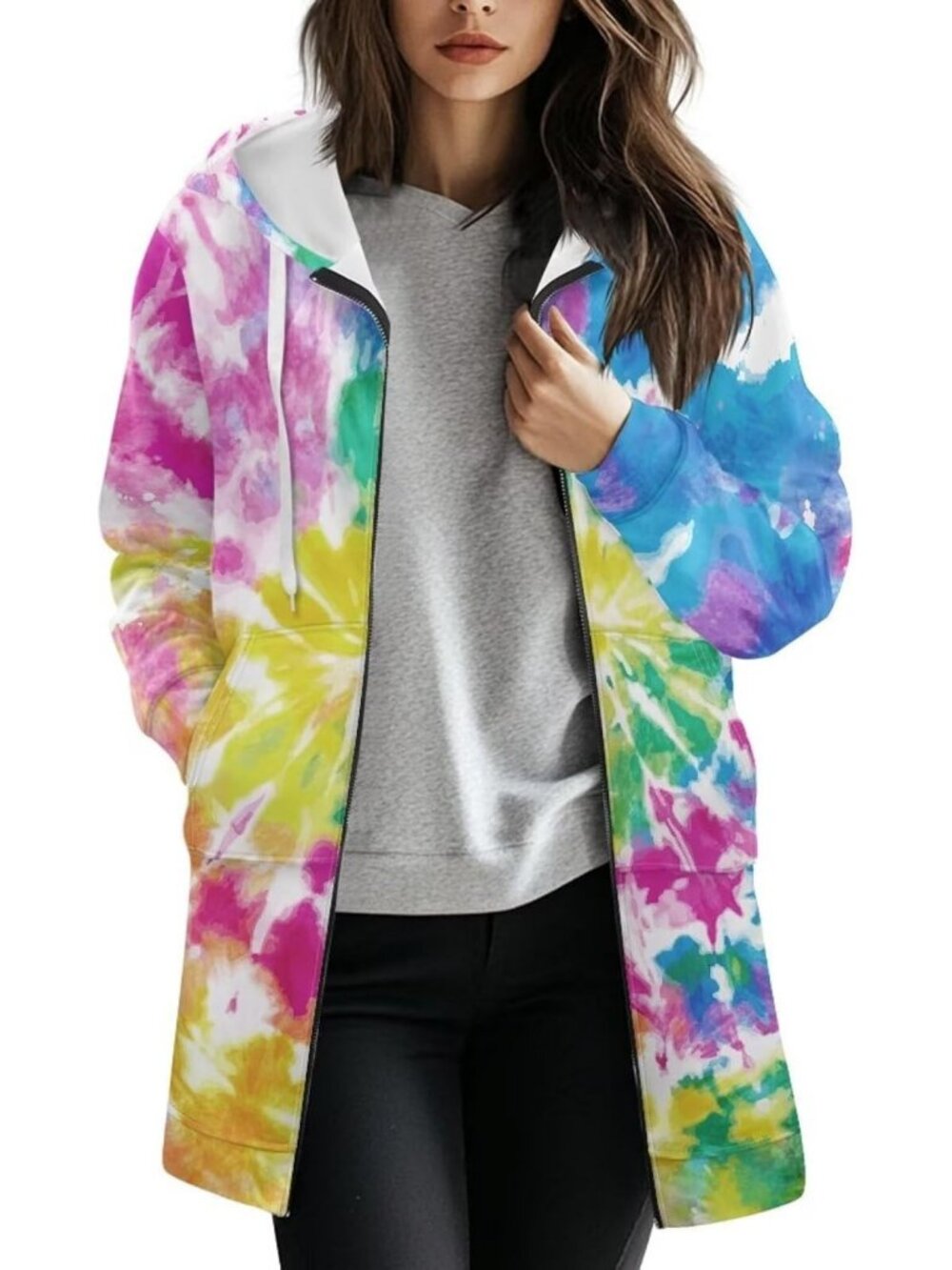 Lightweight Oversized Zip Up Hoodie for Women | Long Sleeve Fall Winter Jacket